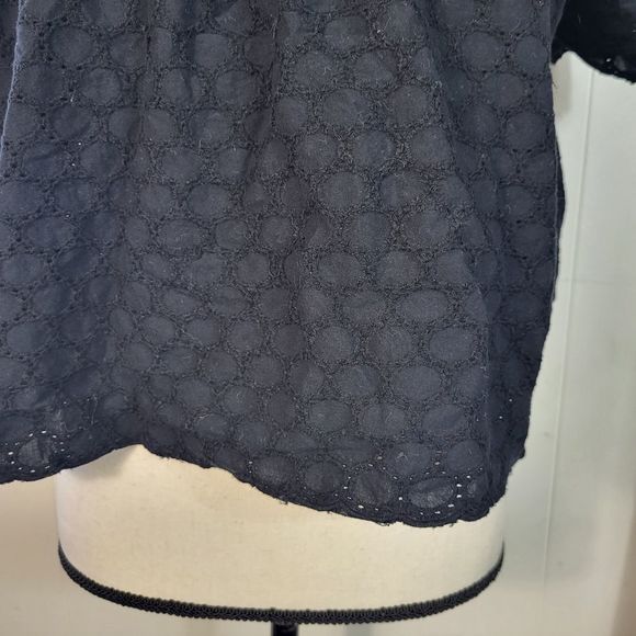 ZARA Black Cotton Eyelet Off The Shoulder Cropped Blouse Size Small - Picture 3 of 5